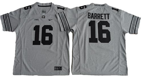 Buckeyes #16 J. T. Barrett Gridion Grey II Stitched Youth NCAA Jersey - Click Image to Close